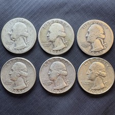 (6) Washington Quarters 1934-1964 | 90% Silver | Coin Lot $1.50 Face Vintage US picture