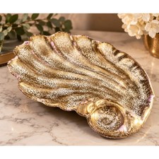 Vintage 1950s California Pottery Pink Gold Shell Dish MCM picture