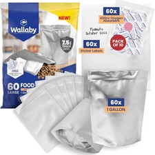 Wallaby 60ct 1-Gallon Gusset Mylar Bags w/ 400cc Oxygen Absorbers Food Storage picture