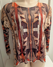 NEW - Chico's - brown abstract print stretch long sleev pullover blouse - Size 2 picture