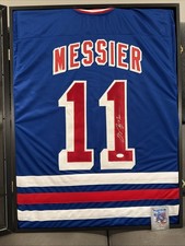 Autographed/Signed Mark Messier New York Blue Hockey Jersey JSA COA Auto Framed picture