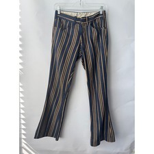 Vintage Lee Fastbacks Striped Denim Pants Navy Yellow 70s Flare Trousers Womens picture