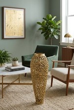 SURYA Angad Large Tall Vase Metallic Brass/Gold Hand Finished Aluminum India  picture