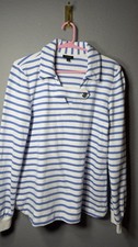 Talbots Womens Small Blue White Striped Collared Pullover Cotton Anchor Button picture