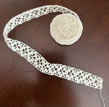 Real Antique Hand Crocheted Insertion Lace Trim 63 inches 1.75 YDS Sewing Notion picture