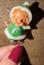 Vintage Hand Painted Plastic Elf Christmas Figurine Wire Stem Pick 12 in picture