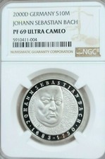 2000 GERMANY SILVER 10 MARK JOHANN SEBASTIAN BACH NGC PF 69 ULTRA CAMEO TOP POP picture