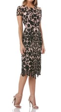 JS Collections Black Lace Floral Embroidered Mesh Nude Sheath Midi Dress, 8 picture