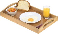 Serving Tray Bamboo - Wooden Tray with Handles Great for Dinner Trays, Tea Tray picture