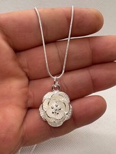 Rose flower necklace pendant 925 sterling silver 22