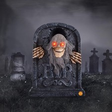 ELAMAS Halloween Animated Zombie Tombstone - Animatronic Skeleton Decorations wi picture