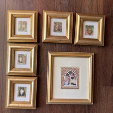 Vtg Sharon Jervis Miniature Framed Cat Prints Signed Gallery Wall Kitten Cats picture