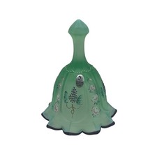 Vintage Fenton Willow Green Satin Plum Bell Crest Glass Hand Painted Signed picture