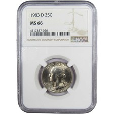 1983 D Washington Quarter Clad MS 66 NGC Uncirculated 25c Coin picture