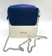 New Di or  Blue Denim Cosmetic Zipper Bag Pouch with Chain picture