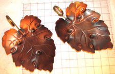 Vintage Coppercraft Guild Copper Leaf Shape Trinket Dishes w/Handle Set of 2 picture