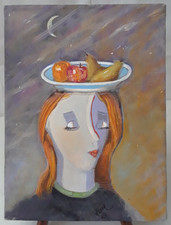 PLATE OF PEARS Original Acrylic Picasso Style Cubism Women/ Fruit 9