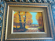Bernard Bosman Signed Framed Original Landscape Painting Trees Path Fence Small picture