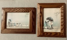 Vintage Steve Polomchak  Amish Prints Set of 2 Solid Oak Frames picture