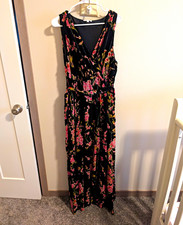 Baltic Born Women's 2XL Maxi Wrap Dress Sleeveless V-Neck Floral Black Velour picture
