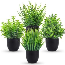 Der Rose 4 Pack Small Fake Plants in Black Pots, Bathroom 4-Circle Pot, Green picture