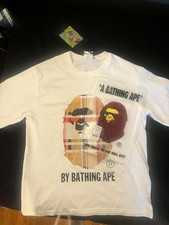 A Bathing Ape BAPE White Ape Head Logo Graphic Crew Neck T-Shirt Men's M picture