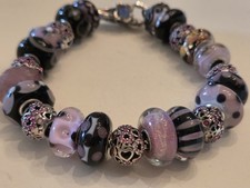 Authentic Trollbeads Complete Bracelet Pink & Black  11 OOAK Trollbeads  picture