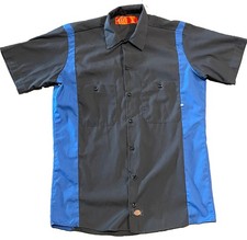 Dickies Men Small Work Shirt Short Sleeve Charcoal Blue Colorblock LS524CHRB picture