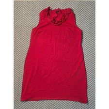 Talbots Petites XLp Red Ruffle Neck Sleeveless Slub Knit Shift Dress Size XLP picture