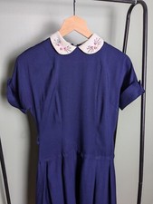 Beaded Peter Pan Collar Drop waist Navy Blue 1940s/1950s Dress picture