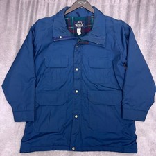 Woolrich Field Jacket Mens Large Blue Excellent Plaid Lined Utility Barn Coat picture