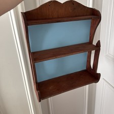 Vnt. Antique Hand Made Primitive Wood 3-Tier Shelf Wooden Wall Hanging 16” tall picture