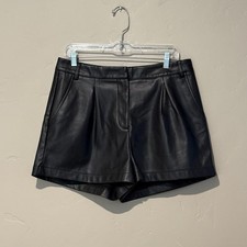Nasty Gal Shorts Womens 10 Black Faux Leather High Waisted Pleated Vegan Shorts picture