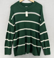 AERIE Sweater Womens S Softest Luxe Crew Oversized Striped Pullover Green NEW picture