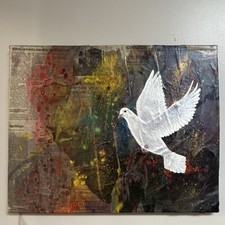 Original Mixed Media Collage White Dove Political Contemporary Art Work.  picture