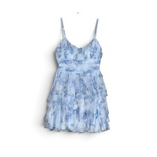 B. Darlin Blue Floral Tiered Ruffle Mesh Mini Dress NWT Size 5/6 Z42AM74 picture