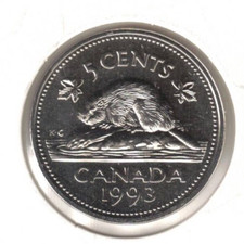 1993 Canadian Flawless Proof Like Elizabeth II & Beaver Five Cent Coin picture