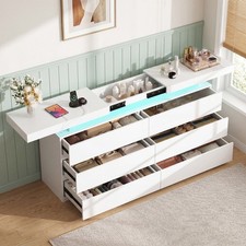 6 Drawer Dresser with Sliding Top and Power Outlet Modern LED Lights Organizer picture