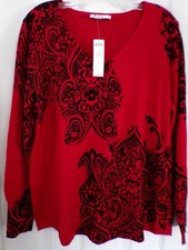 NWT NEW FALL CHICO'S SZ 2 / LARGE 12-14 ELLA PULLOVER SWEATER RED / BLACK 89.50 picture