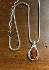 Vintage Grosse Germany Signed Sterling Silver Carnelian Pendant Choker Necklace picture