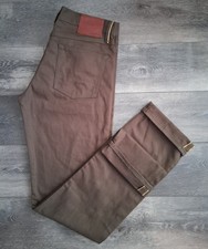 Gustin #567 Vintage Army Selvedge Jeans Slim Japanese Denim Brown Olive 32x36 picture