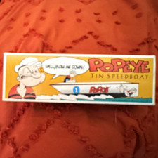 Popeye 1996 Vintage Tin Wind-Up Speedboat Toy with Box, Age 17+ Adult picture