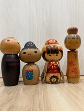 Set of 4 Creative Kokeshi Hand Painted Japanese Wooden Dolls Collectible 15+ picture