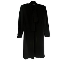 St John Marie Gray Full Length Black KnitCoat, Stand Up Collar With Attached Tie picture