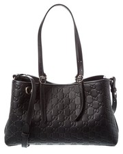 Gucci Gg Emblem Medium Leather Tote Women's Black Ns picture