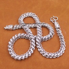 Pure S999 Fine Silver Chain Men 10.5mm Dragon Thailand Link Necklace 103g 25inch picture