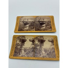 2 Antique H.H. Bennett Stereoview Cards Wisconsin Dells Stand Rock Leaping Chasm picture