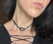 NEW  Isabel Marant Embellished Funky Ring Choker  Black Silver Leather Necklace picture