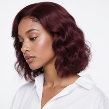 TopSilky 13X6 16ich 230% Density Bob Body Wave Burgundy Wig Human Hair 99J Bob picture