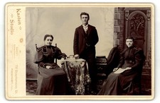Cabinet Card Circa 1890s Kasten Man & Two Women Dark Dresses Freeport Illinois picture